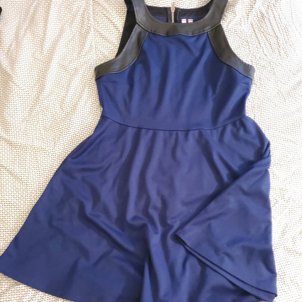 Navy Dress with faux Leather Lining & Zipper